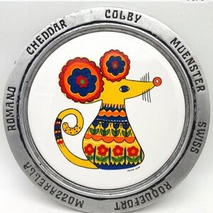 Vintage Frank Ham Ceramic and Pewter Cheese Plate with Mouse Design EUC